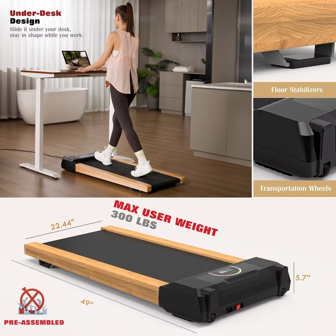 Compact Under Desk Walking Pad Treadmill – 2.5 HP, 0.5-4 MPH, 265 LBS Capacity, Remote Controlled